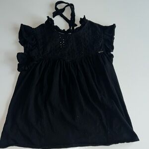 Anthropologie eyelet ruffle top black